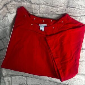 Liz & Me Essentials Blouse Womens 4XL Plus Size 30 32 Grommet Collar T-Shirt Red